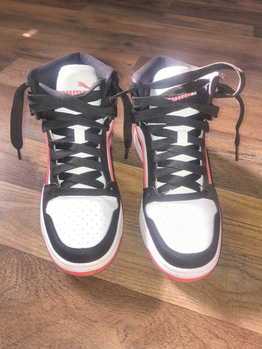 Puma Women’s High-Top Sneakers — White, Black & Pink-Red Accent